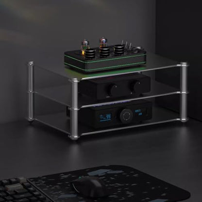 Aluminum HiFi Audio Stand, 3 Tier Stackable Audio Component Rack with Side Vent Cooling Slots, Anti-Slip Rubber Feet for Dac Amplifier Home