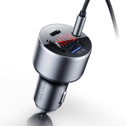 Bluetooth V5.4 AUX Car Adapter FM Transmitter | All-Metal, No Static Noise,PD&QC Fast Charger,