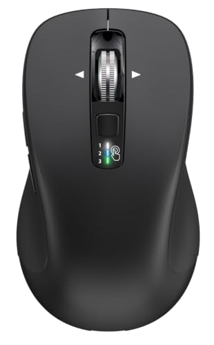 CITLLA Wireless Bluetooth Mouse (USB + BT1 + BT2), Full Size, 4-Way Scrolling, Multi-Device Silent Mouse for Computer, Laptop, iPad, MacBook (Black) - color: Black