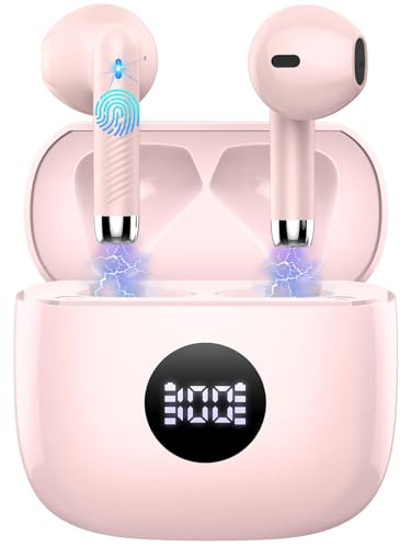Wireless Earbuds, Bluetooth 5.4 Ear Buds, LED Power Display, 6D Bass Stereo | 4 ENC Noise Cancelling Mic, HiFi Stereo, In-Ear Headphones, 40H Playback Mini Case, IP7 Waterproof Sports, for Android iOS - color: Pink