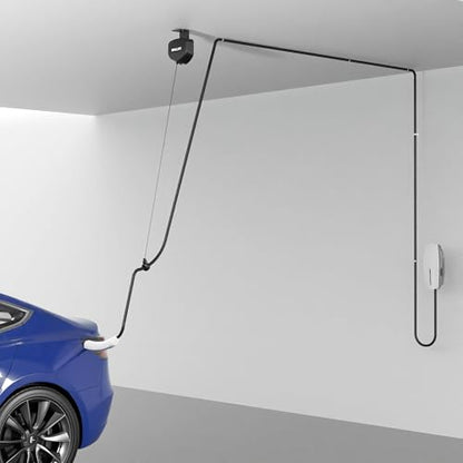 EV Charger Cable Retractor - 11.5ft Ceiling Mounted Automatic Retractable Cable Organizer for Electric Vehicle Charging, Universal Fits 95% of EV Charging Cables - style: Ceiling Mounted
