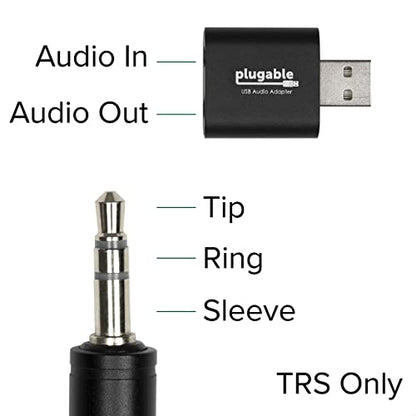 Plugable USB Audio Adapter Bundle with USB C to USB Cable, 3.5mm Speaker-Headphone and Microphone Jack, Add an External Stereo Sound Card to Any PC, Compatible with Windows, Mac, and Linux