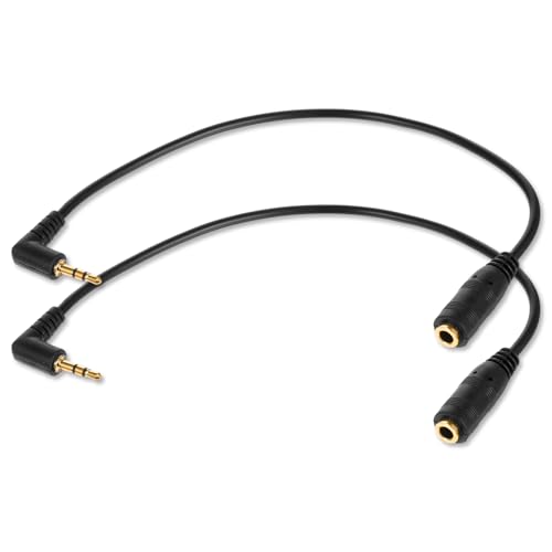 2 Pcs 2.5mm Male to 3.5mm Female Adapter Gold Plated 2.5mm Male to 3.5mm Female Stereo Audio Jack Adapter Cable 90 Degree Right Angle Connector 6 inch Cord for Radios, Headphones, Recorder, Camera