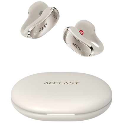 ACEFAST AceClip Pro Open-Ear Earbuds, Wireless Clip-On Earbuds with 3× Larger Drivers, Outdoor Boost Mode, AI Noise Cancelling Calls, 28H Playtime, IP55 Waterproof, App & Click Control, Lightweight - color: Cream