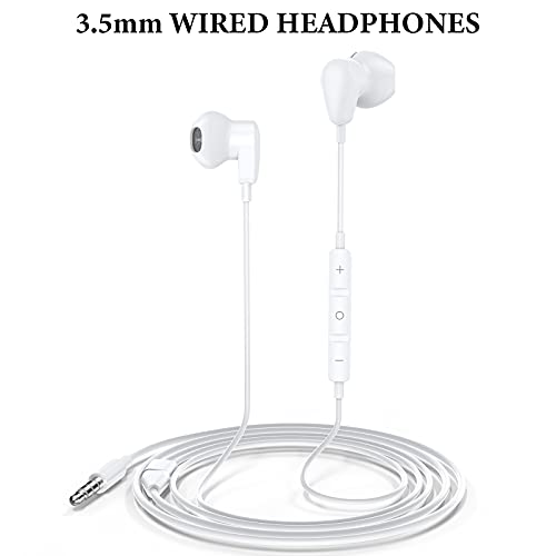 3.5mm Wired Earbuds Earphones for Samsung Galaxy A15 A14 A13 A12 A11 A20 S9 | Wired Headphones with Mic, HiFi Stereo Earphones for iPhone/iPod/MP3/MP4/Computer/Laptop/Android/Kids/School Student, White