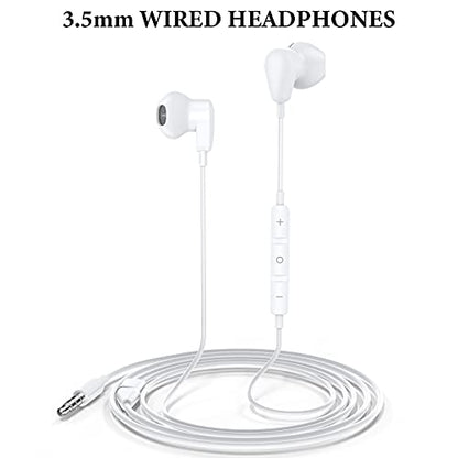 3.5mm Wired Earbuds Earphones for Samsung Galaxy A15 A14 A13 A12 A11 A20 S9 | Wired Headphones with Mic, HiFi Stereo Earphones for iPhone/iPod/MP3/MP4/Computer/Laptop/Android/Kids/School Student, White