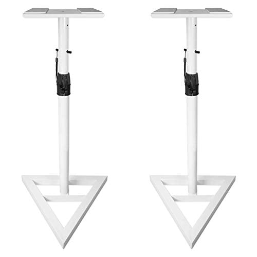 Rockville RVSM1 White Pair Adjustable Height Studio Monitor Speaker Stands | 33"-45" Height Range, 80 lb Capacity, EVA Isolation Pads, Steel Construction, Security Pin Lock