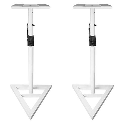 Rockville RVSM1 White Pair Adjustable Height Studio Monitor Speaker Stands | 33"-45" Height Range, 80 lb Capacity, EVA Isolation Pads, Steel Construction, Security Pin Lock