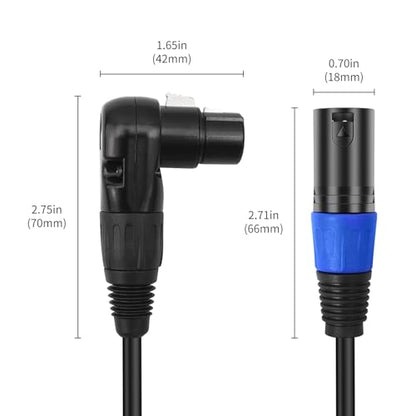 Right Angle XLR Cable 3.3FT, 2Pack, Black, Straight Male to 90 Degree Female Microphone Cable Cord, 3Pin XLR Adapter for Sound Devices Mixer Recorder - size: 3.3FT, style: R/A FM to ST Male