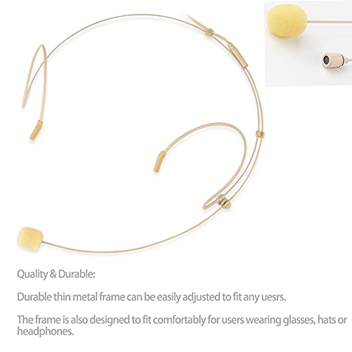 Microphone Headset Discreet Headworn Earset Over Ear Hanging Mic Compatible with Shure Wireless System Bodypack Transmitter, Ideal for Lectures, Live Performance, Theater, Podcasts – Beige