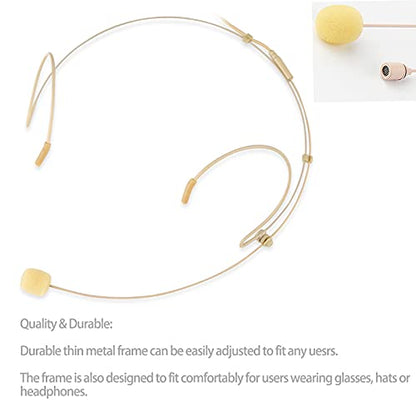 Microphone Headset Discreet Headworn Earset Over Ear Hanging Mic Compatible with Shure Wireless System Bodypack Transmitter, Ideal for Lectures, Live Performance, Theater, Podcasts – Beige