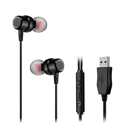 8.2Ft Long Cord USB Earbuds with Mic for Computer, Noise-Isolating | In-Ear Headphones with Microphone, Compatible with Laptop, Desktop PC & Chromebook, Secure Fit and Lightweight, CGS-W7