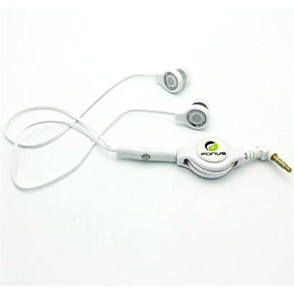 Retractable Headset Hands-Free Earphones w Mic Dual Earbuds Headphones in-Ear Wired [3.5mm] [White] for iPod Nano 5th, 7th Gen - iPod Touch 1st, 2nd, 3rd, 4th, 5th Generations - Google Pixel, XL