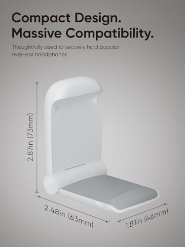 MAMUVIMO Headphone Stand, Headset Stand Foldable ＆ Sticky, Headphone Holder Hook Mount with Non-Slip Silicone, Adhesive Earphone Desk Hanger Clip Space-Saving for Airpods Max, All Earphones-White - color: White, size: 1 Pack