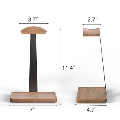 Wooden Headphone Stand, Solid Wood Desktop Organizer | Headset Holder for desk with Storage Base for AirPods Max, Sony, Bose, Razer, Sennheiser, Gaming Equipment and Accessories