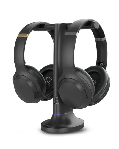 Avantree Duet - Dual Wireless Headphones for TV Watching | Clear Voice & Loud Volume for Seniors and Hard of Hearing, Easy Plug & Play Setup, with 2.4GHz RF Transmitter & Charging Dock