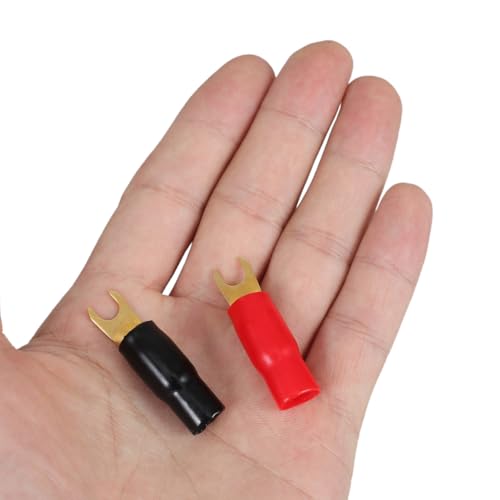 3 Pairs Copper Gold Plated 0 Gauge Spade Terminal Crimp Connectors Adapters Crimp Barrier Spades for Speaker Wire Cable Terminal Plug - 0GA (Red and Black)