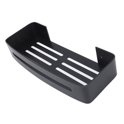 Bathroom Floating Shelf Wall Mount Bathroom Shelf Shower Bath Rack Single Layer Space Aluminum Bathroom Floating Wall Shelves with Hooks (Black)