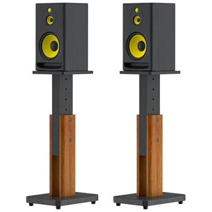 18"-28" Height Adjustable Studio Monitor Stands Pair for Yamaha/Presonus/KRK/JBL/ADAM Audio/Mackie/Edifier Studio Monitors Speaker Stand- Heavy Duty Wood Studio Monitor Floor Stands for Surround Sound