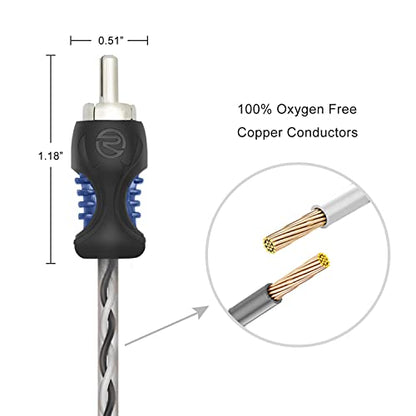 RECOIL RCI29 9ft 2-Channel RCA Audio Cable Twisted Pair Noise Reduction | 100% Oxygen Free Copper - style: 9ft 2-Channel RCA