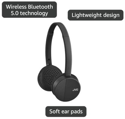 JVC HA-S23W Wireless Headphones - On Ear Bluetooth Headphones, Foldable Flat Design, 17-Hour Long Battery Life (Black) - color: Black