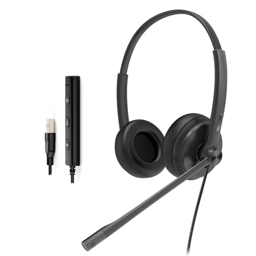 Yealink UH34 USB Wired Headset with Microphone for PC Laptop Desk Phone | Noise-Cancelling Microphone,Teams Certified, In-Line Controls for Home Office Online Class Zoom Meetings, Dual-ear headphones - style: Leather Cushion UH34