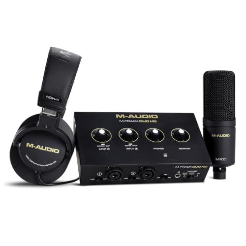 M-AUDIO M-Track Duo HD Recording Studio Pack | 2 XLR/TRS Inputs, 2 TRS Outputs, 24-Bit/192kHz, Condenser Microphone, Studio Headphones, for Creators and Podcasts - size: HD Pack Audio Interface, style: HD Producer Pack