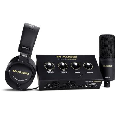 M-AUDIO M-Track Duo HD Recording Studio Pack | 2 XLR/TRS Inputs, 2 TRS Outputs, 24-Bit/192kHz, Condenser Microphone, Studio Headphones, for Creators and Podcasts - size: HD Pack Audio Interface, style: HD Producer Pack