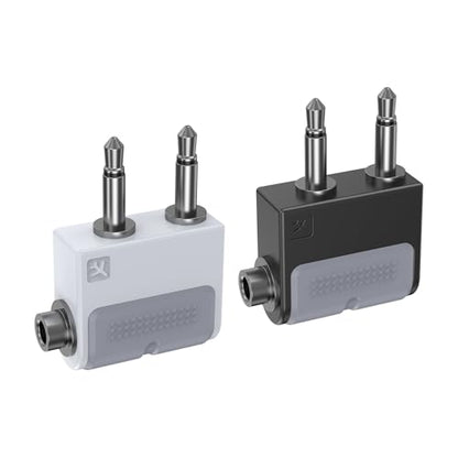 KAIY Dual 3.5mm Male to 3.5mm Female Airplane Headphone Adapter | Airplane Jack Adapter for Headphones Plane Splitter, Dual Jack Flight Connector for EVA Airlines/Delta/Emirates 2 Pack - color: Black Gray+white Gray
