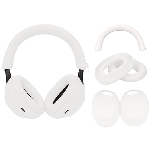 Adhiper 3Sets Silicone Sweat Case Cover for Sony WH-1000XM5 Headphones, Sweatproof XM5 Ear Pads Cover,Ear Covers/Headband Cover Protector, Soft Silicone Headphones Accessories（White） | Soft Silicone Case, 3-in-1 Headphone Covers with Ear Cover & Headband