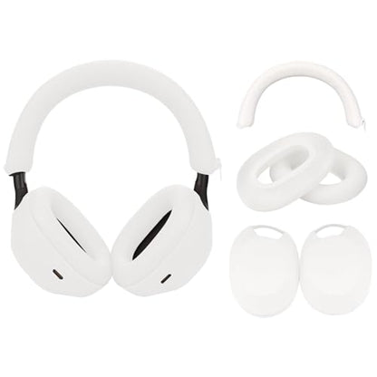 Adhiper 3Sets Silicone Sweat Case Cover for Sony WH-1000XM5 Headphones, Sweatproof XM5 Ear Pads Cover,Ear Covers/Headband Cover Protector, Soft Silicone Headphones Accessories（White） | Soft Silicone Case, 3-in-1 Headphone Covers with Ear Cover & Headband
