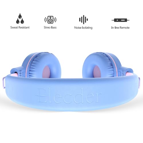 ELECDER i37 Kids Headphones for School Child Girls Boys Teens, Purple/Pink | Foldable Adjustable Lightweight, 3.5mm Audio Jack On Ear Headphones for Smartphones Chromebook Computer PC Tablets Travel - color: Light Purple/Pink