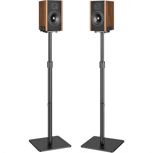 Height-Adjustable Speaker Stands Pair, Black | Height Adjustable from 33.4" to 44", 11LBS Capacity, Surround Sound Speaker Stands, Cable Management, 1 Pair