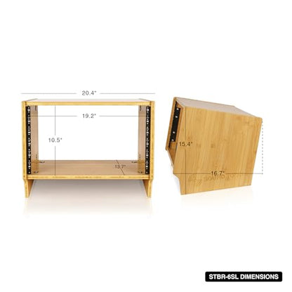 Sound Town DIY 6U Angled Desktop Turret Studio Rack, Solid Carbonized Bamboo, Assembly Required (STBR-6SL) - size: 6U, Angled