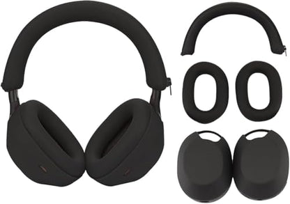3 Set Case Cover for Sony WH-1000XM5 Headphones,Embody Ear Pad Cover/Headband Cover/Ear Cover Soft Silicone Headphones Accessories（Black） - color: Black