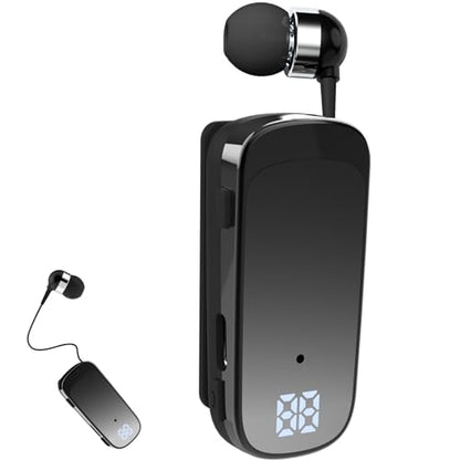 Retractable Wireless Headset Headphone Stereo Earphone V5.0 Noise Cancelling Mic Clip on Earpiece Comfortable HandsFree Headset 20Hrs Talking Time Sports Business Trucker Driver Earbud - color: Black