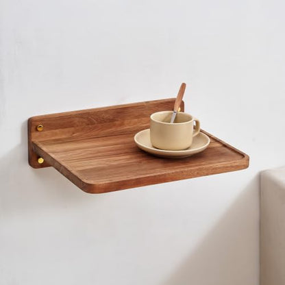 Acacia Wood Projector Shelf for Wall Mount, 14.2" x 11" Floating Shelf & Rack Holder for Router, Modem, Cable Box, Compatible with Gaming Consoles