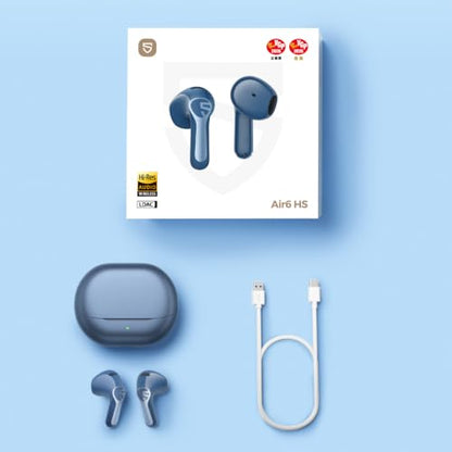 SoundPEATS Air6 HS LDAC Hi-Res Wireless Earbuds, Bluetooth 6.0, 13mm Driver | LDAC Hi-Res Audio Certified, 13mm Triple-Magnet Driver, 2MIC ENC, IPX5 Waterproof, Dynamic EQ, 45H, Bio-Composite Diaphragm - color: Blue