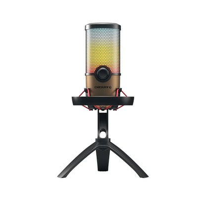 Cherry UM 9.0 PRO RGB, USB Microphone with RGB Lighting, for Gaming, Streaming, Podcast, ASMR, 4 Polar Patterns, Compatible with PC/Mac/PS4/PS5, Black/Copper - color: UM 9.0 RGB PRO