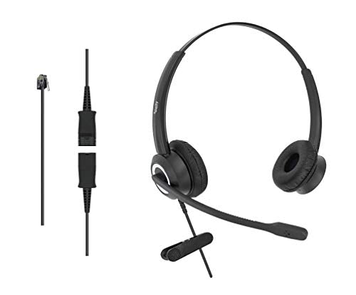Office Phone Headset HD Voice for Aastra Allworx AltiGen Digium IPitomy Telephones, RJ9 & 3.5mm Adapter Cable (Binaural) - size: Duo for Avaya Allworx AltiGen Digium
