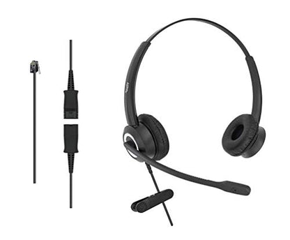Office Phone Headset HD Voice for Aastra Allworx AltiGen Digium IPitomy Telephones, RJ9 & 3.5mm Adapter Cable (Binaural) - size: Duo for Avaya Allworx AltiGen Digium