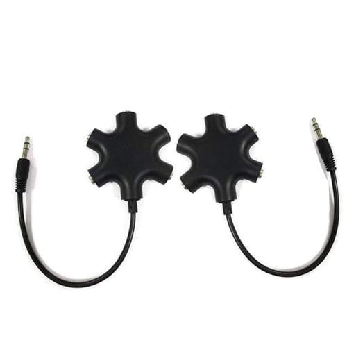 Headphone Audio Splitter 5 Ways Adaptor 3.5mm Audio Stereo Splitter Cable Male to 5 Port 3.5mm Female for Earphone and Headset Adapter for iPhone Samsung LG Smartphones (2, Black)