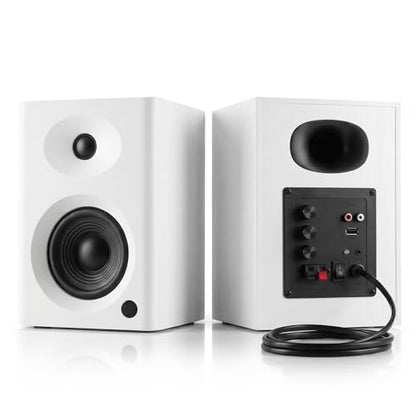 4-Inch Powered Bluetooth Bookshelf Speakers, White - color: White