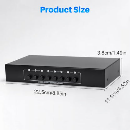 RCA Switch 8 in 1 Out Composite Video Audio AV Selector Switcher Box | Plug & Play 8-Way RCA AV Switcher 8x1 for PS2 PS3 Wii Xbox HDTV DVD Game Consoles - size: 8 IN 1 OUT