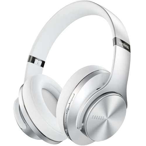 DOQAUS Bluetooth Headphones Over Ear, 90H Playtime, 3EQ Mode, with ENC Mic | Hifi Stereo Sound, Lightweight, Headphones Wireless with Soft Memory Foam Earpads, Deep Bass for Home Office Cellphone PC - color: Sliver