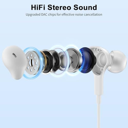 USB Earbuds with Microphone for PC Laptop,Wired USBA Headset,White | in Ear Buds Noise Isolating Light Laptop Earphones,Headphones with Mic for Dell HP Computer PC Office Zoom Work Gaming School - color: White