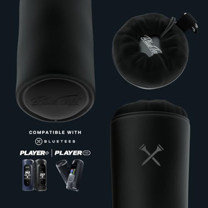 Blue Tees Golf GPS Case Compatible with Player+ & Player Pro GPS Speaker - Soft Carrying Protective Case with Drawstring Closure & Metal Cord Lock, Equipped with Carabiner Clip (Case Only) - color: Black