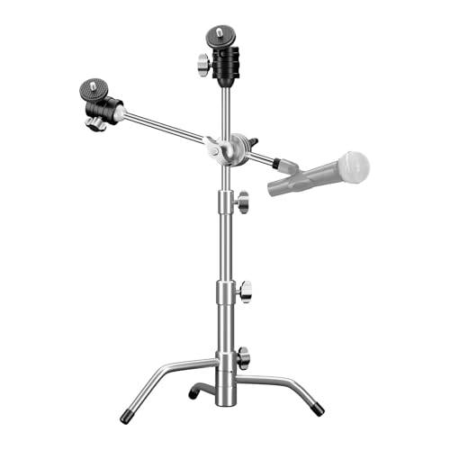 Heavy Duty Mic Stand for Desk, SUPON Stainless Steel Desktop Microphone Stand with 5/8, 3/8, 1/4 Adapters, Pro C-Stand Boom Arm for Blue Yeti, Shure SM7B, Camera, Light, Video Recording