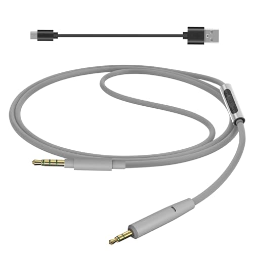 GEEKRIA Audio Cable with Mic Compatible with Bose QC Ultra/45/35II/35/700 Headphones Cable, 3.5mm to 2.5mm Replacement Stereo Cord with Inline Microphone and Volume Control (4 ft/1.2 m)