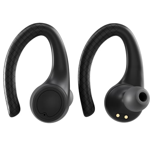 True Wireless Bluetooth Earbuds, Sweatproof Ear Hooks, 14HR Playtime, Black | Multi-Sized Ear Gels for Small, Medium & Large Ears, Voice & Touch Controls, Take Calls, Skip Tracks, Water-Resistant Design - color: Black
